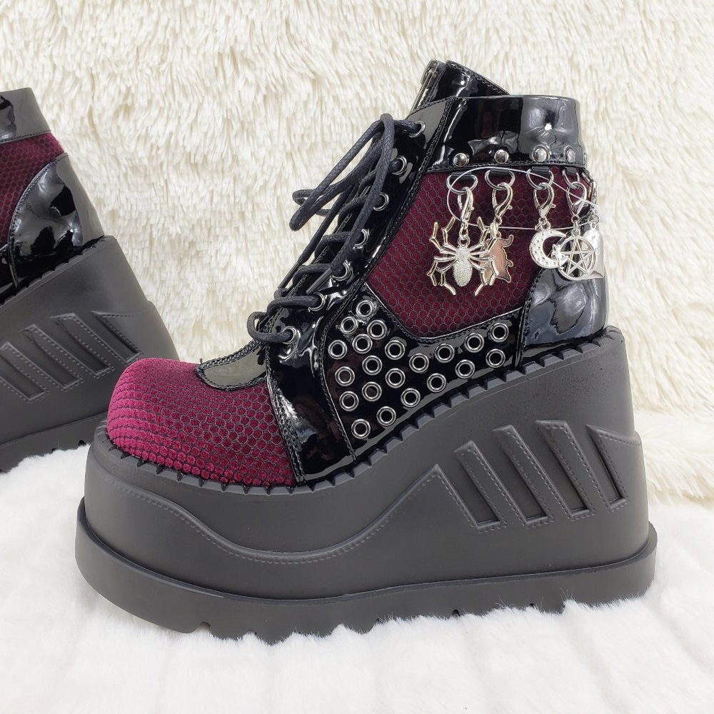 Restocked Stomp Platform Goth Charm Ankle Boots  Burgundy